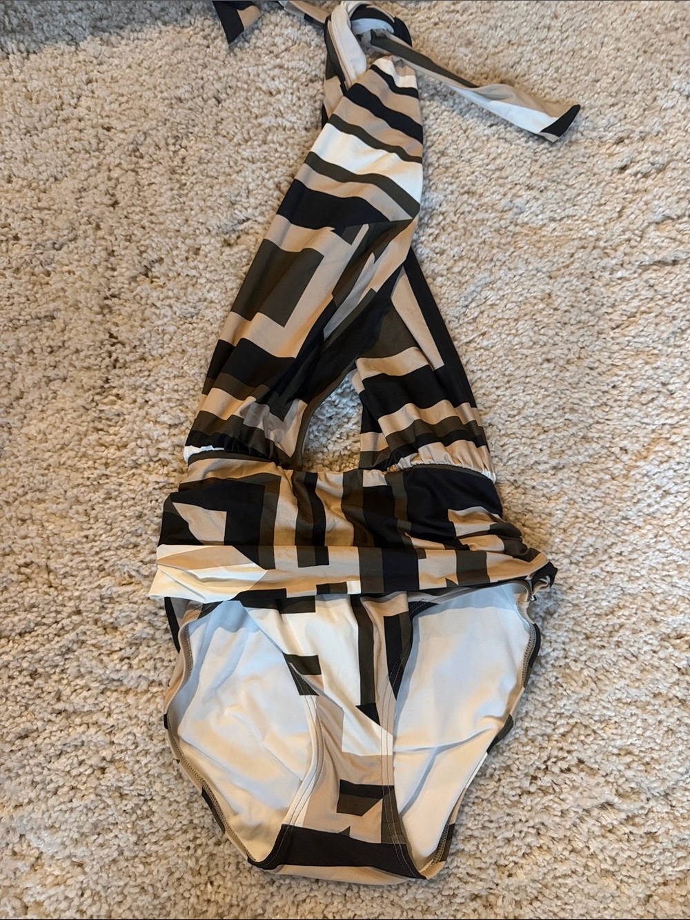 Banana Republic Geometric Halter One-Piece Swimsuit in Black and Cream